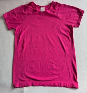 Athleta Bright Hot Pink Athletic Stretch Workout Short Sleeve Tee XL / Youth 14 - Picture 1 of 8