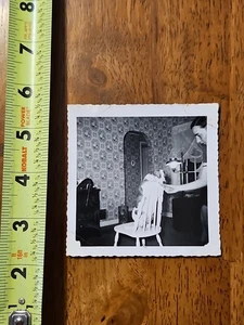 RARE OLD VINTAGE PHOTO DOG DOING TRICK ON CHAIR SEXY LEGS - Picture 1 of 5