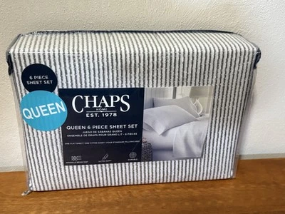 Chaps Sheets White Striped Queen Wrinkle Resistant Ultra Soft 6 Piece Set - Image 1 of 3
