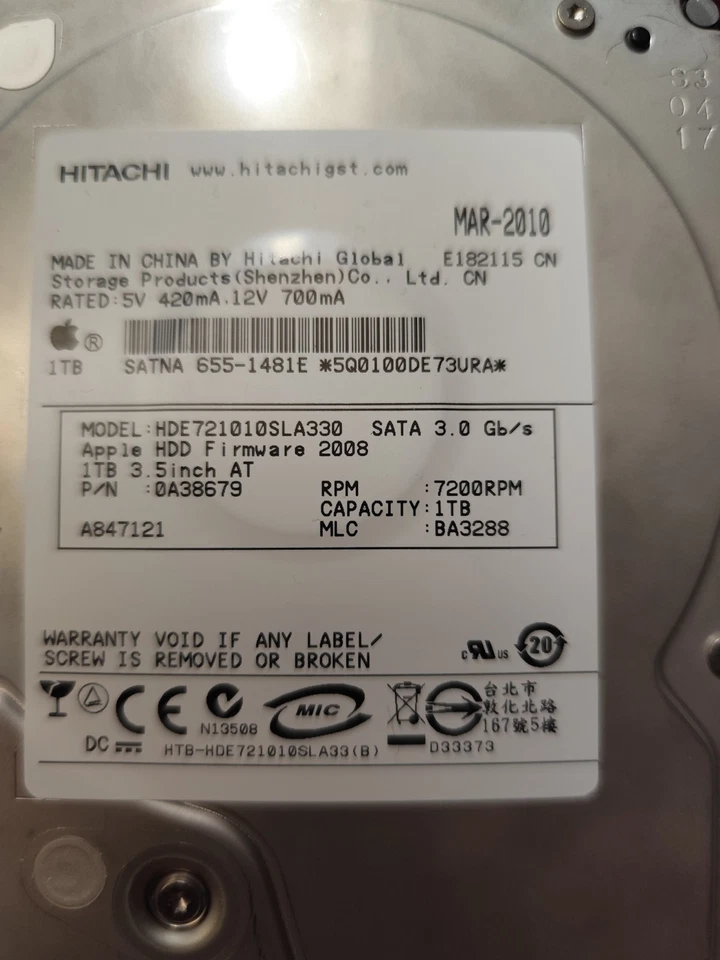 Festplatte Hitachi 1Tb HDE721010SLA330 32Mb Cache 7200Rpm Sata II 3,5" Zoll - Bild 1 von 1