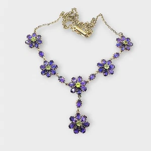 Art Nouveau, Gold Amethyst & Peridot Suffragette lavaliere necklace - Picture 1 of 8