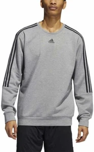 Adidas Men’s 3-Stripe Fleece Crew Neck Sweatshirt, Grey, Size L NEW - Picture 1 of 3