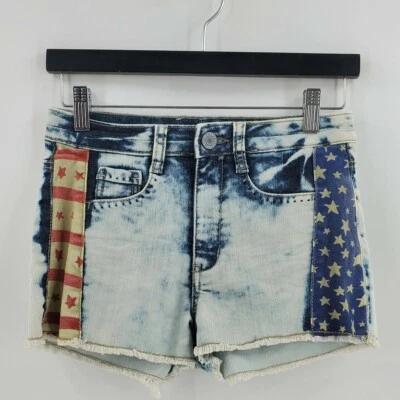 Pantalones Cortos Vaqueros Mossimo Bandera Americana Denim Tie Dye Tiro Alto Estrellas Rayas Talla 5 Foto 1 de 4