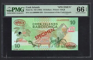 Cook Islands 10 Dollars ND(1992) P8s "Specimen" Uncirculated Grade 66 - Picture 1 of 2
