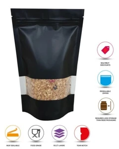 25 - Black STAND UP POUCHES MYLAR FOIL BAG HEAT SEAL FOOD GRADE ZIP LOCK - Picture 1 of 5