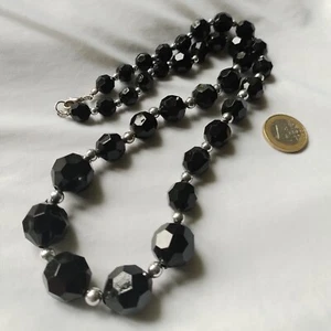 Halskette schwarze Zierkugeln silber Zwischenperle - Bild 1 von 2