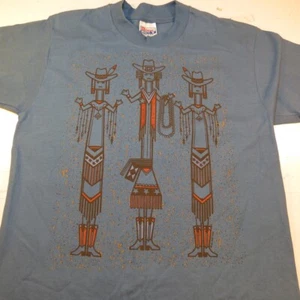 COWBOYS INDIANS NATIVE AMERICAN INDIAN ART TEE T SHIRT Mens M Blue - Picture 1 of 6