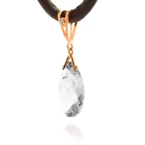 14K. GOLD & LEATHER NECKLACE WITH DIAMOND & WT. TOPAZ - Picture 1 of 21