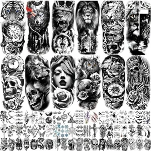 72 hojas de tatuajes temporales media manga en 3D para hombres mujeres y adultos - Picture 1 of 7