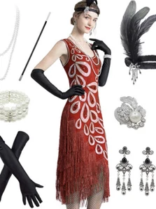 rotes xl vintage 20’s flapper kleid mit accessoires xl - Bild 1 von 8