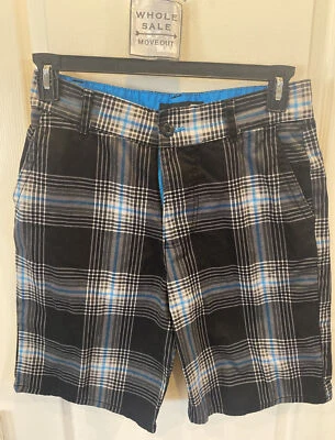 OP Ocean Pacific Skater Shorts Mens SZ 30 Black/Blue Plaid Flat Front Cotton - Image 1 of 4