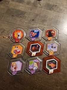 Lot of 9 Disney Infinity Power Discs Mulan Nemo Mickey Peter Pan Up Monsters Inc - Picture 1 of 7