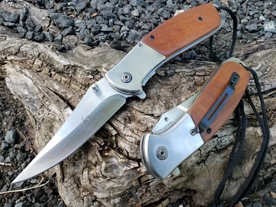 Wood Handle Spring Assisted Pocket Knife 3CR13 Steel EDC 4.6 oz Tip Up Carry - Image 1 of 4