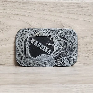 Vintage Waurika Oklahoma Rattlesnake Belt Buckle Metal Silver Black 4" x 2.5" - Picture 1 of 6