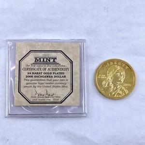 First Commemorative Mint 24 Karat Gold Plated 2000 P Sacagawea $1 Dollar Coin - Picture 1 of 3