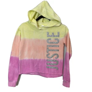 Justice Pink Yellow Orange Spell Out Cropped Hoodie Size 10 Glitter Rainbow BX1 - Picture 1 of 4