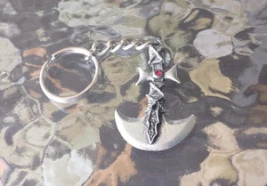 Knight JEWELRY 1 Gothic WAR Battle AX Sword wit Ruby Stone PEWTER KEY CHAIN New - Picture 1 of 1