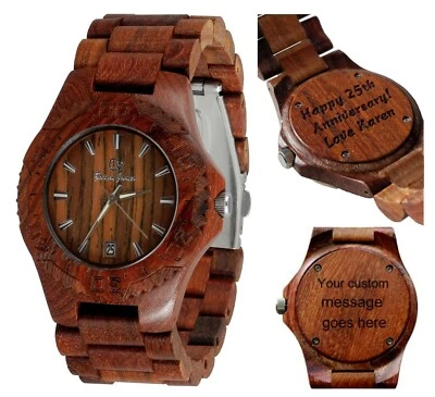 Relojes de pulsera unisex de madera grabados personalizados - Relojes de palo de rosa - Relojes hechos a mano para hombre Foto 1 de 2