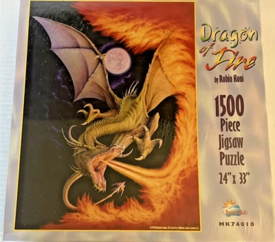 Vintage 1999 DRAGON OF FIRE Jigsaw Puzzle Robin Koni 1500 Piece Suns Out 24x33” - Image 1 of 3
