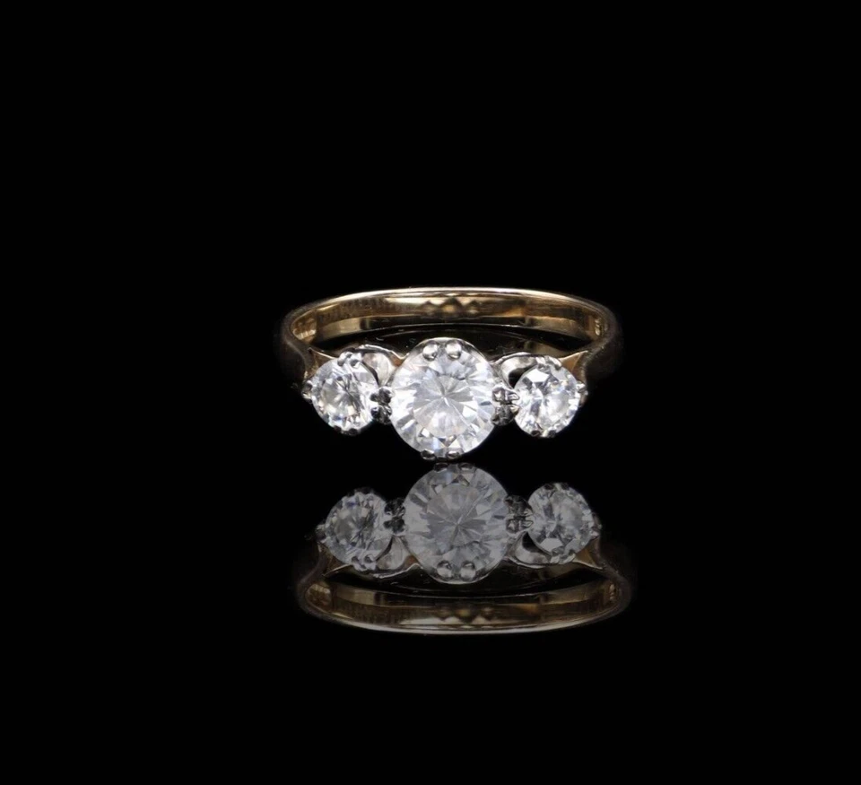 375/- 9 Kt Bicolor Goldring mit weißen simulierten Diamanten Ringgröße 55 - Bild 1 von 4