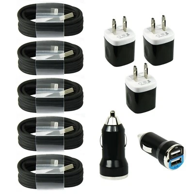 5x Cables de Carga USB Rápidos + Cargadores de Pared y Coche para iPhone 14 13 12 11 X Negro Foto 1 de 4