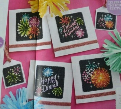 Celebrate Hindu Diwali Festival Of Light Fireworks Cards Tags Cross Stitch Chart - Image 1 of 3