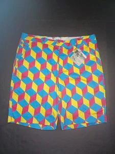 Nuevo con etiquetas Pantalones Cortos Royal & Awesome Para Hombre 44 Azul Rosa Amarillo Braguita 3D Bloques Brillantes - Imagen 1 de 12