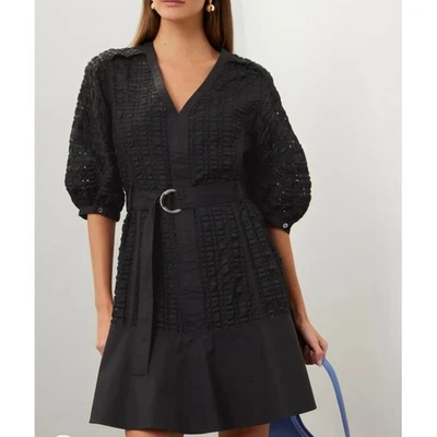 3.1 Philip Lim 黑色袖口迷你连衣裙大号设计师波西米亚 Cottagecore $595 — 第 1/4 张图片