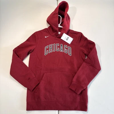 全新带标签 大号 14/16 Nike Chicago Bulls 红色 长袖连帽运动衫 — 第 1/4 张图片