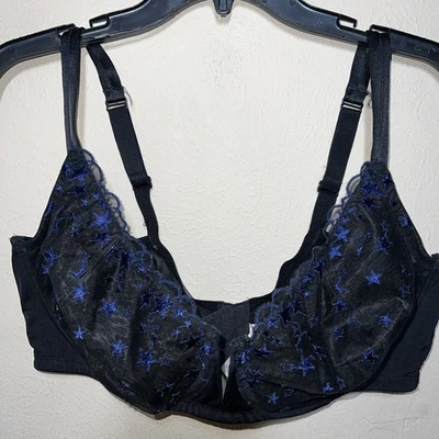 Lane Bryant Cacique Bra Unlined Midnight Black Blue Stars Full Coverage 44DDD - Image 1 of 4