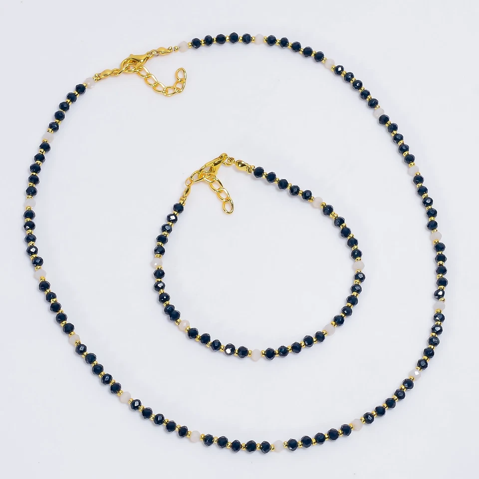 Juego de joyas redondas hechas a mano con piedras preciosas de calcedonia de zafiro 7,5-8,5" 17-18" p718 Foto 1 de 1