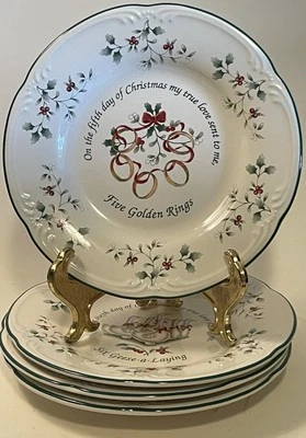 Pfaltzgraff 1998 Winterberry 12 Days Christmas Set #2 Day 5,6,7,8 Dessert Plates - Image 1 of 4