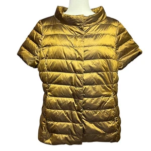 Futuristic Metallic Gold Short-Sleeve Puffer Jacket Women’s Medium Y2K Cybercore - Picture 1 of 17