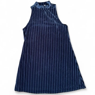 Mini vestido columpio cuello falso sin mangas terciopelo acanalado azul Mudd, talla pequeña Foto 1 de 3