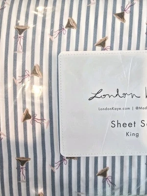 Espresso Martini sheets KING bow mini stripe sheet set cocktail ribbons 4pc NEW - Image 1 of 4