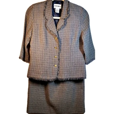 Traje Falda Vintage Plaza South Mujer Tweed Flecos Talla 16 Marrón Cuadros Iglesia  Foto 1 de 4