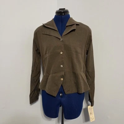 Blusa Lee David Vintage Deadstock Caqui Verde Seda Talla S Foto 1 de 4