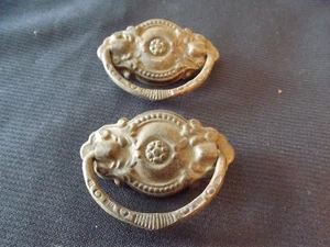 2 vtg BRASS PLATED pressed steel DRAWER PULL w/ BAIL HANDLE 2.5"W - Picture 1 of 5