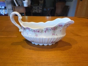 Antique Carl Tielsch C.T. Germany Porcelain Gravy Boat White w/Pink Flowers - Picture 1 of 15
