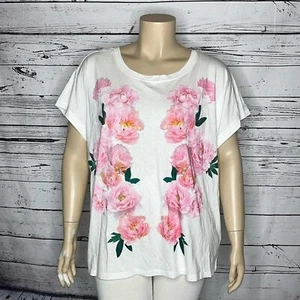 Camicia top Tommy Hilfiger nuova con etichette taglia 2X bianca - rosa peonia stampa floreale lavorata a maglia - Foto 1 di 5