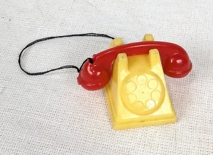 Renwal Dollhouse Furniture Rotary Telephone #28 Red Yellow Plastic USA Vintage - Picture 1 of 8
