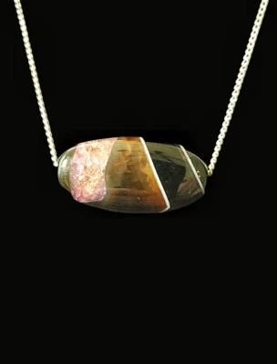 Cadena EP de ley de 20" x 1 mm con colgante de ágata druzy de 40 mm x 20 mm x 10 mm. Belleza! Foto 1 de 4