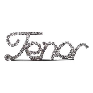 Tenor Barbershop script style diamante crystal pin brooch - Picture 1 of 2