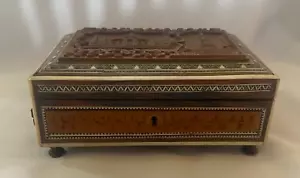 Vintage Spieluhr Taj Mahal Qualität indisch handgeschnitzt Holz Design klappbarer Deckel - Bild 1 von 18