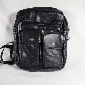 Faux Leather Black Womens Crossbody Messanger Bag Purse 8 Compartments Zipper - Picture 1 of 16