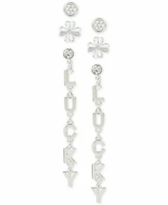 BCBGeneration BCBG Silver-Tone 3-Pc. Set Crystal Lucky Clover Earrings NEW - Picture 1 of 6