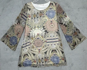 Entro Kimono Kleid mit Federdruck Gr. L bunt Boho fließend gefüttert Schlagärmel - Bild 1 von 8