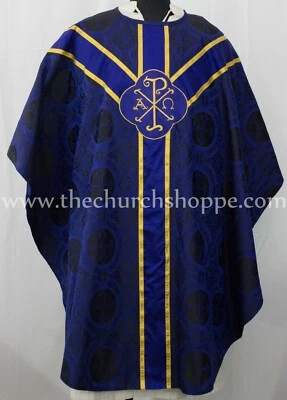 Black with Blue clergy gothic vestment & Stole set,Gothic chasuble,casula  - Image 1 of 3