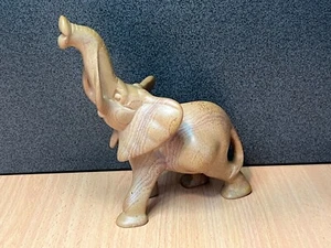 Hand Carved Polished Stone Trunk Up Elephant Figurine Made in Kenya Solid Heavy - Picture 1 of 8