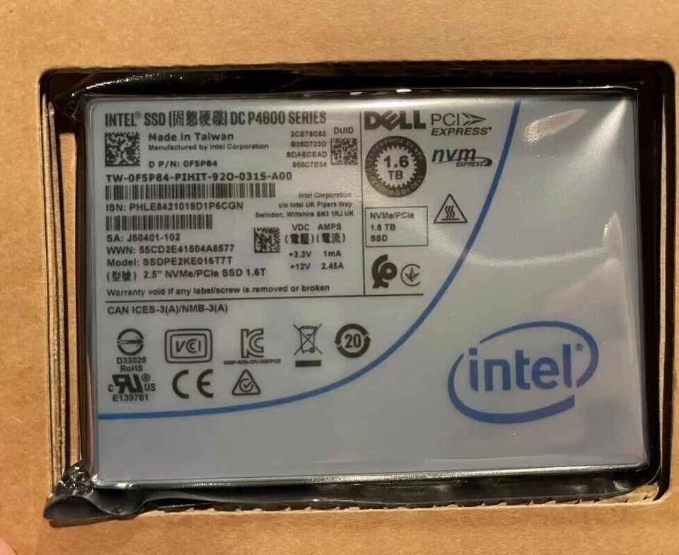 1.6TB Intel SSD P4600 Dell DC NVME U.2 2.5" SSDPE2KE016T7T Solid State Drive - Image 1 of 1